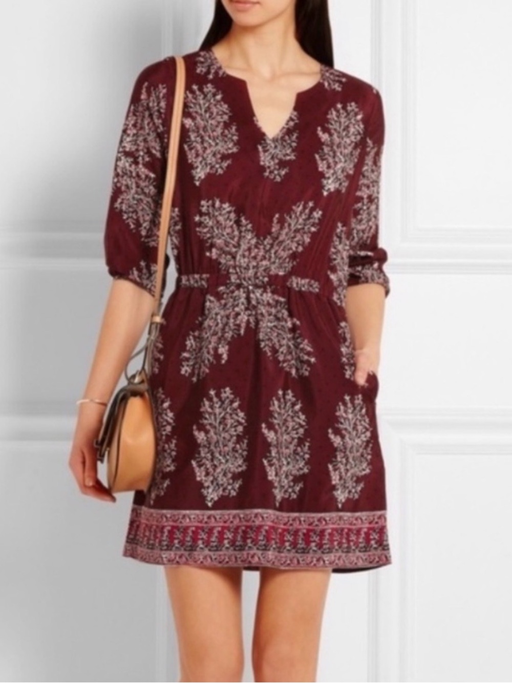 Burgundy Silk Lassi Flower Popover Dress